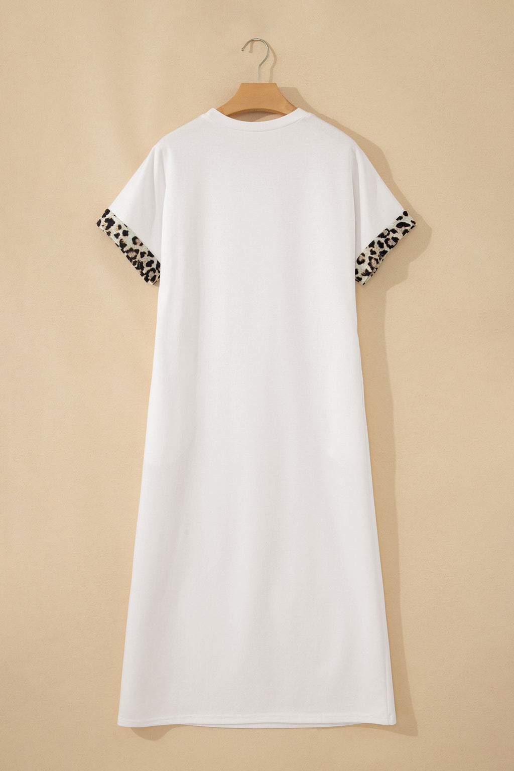Women's White Grey Leopard Bow T-Shirt Maxi Dress Thigh Slit Cuffed UK 8-22 at LivelyLooks