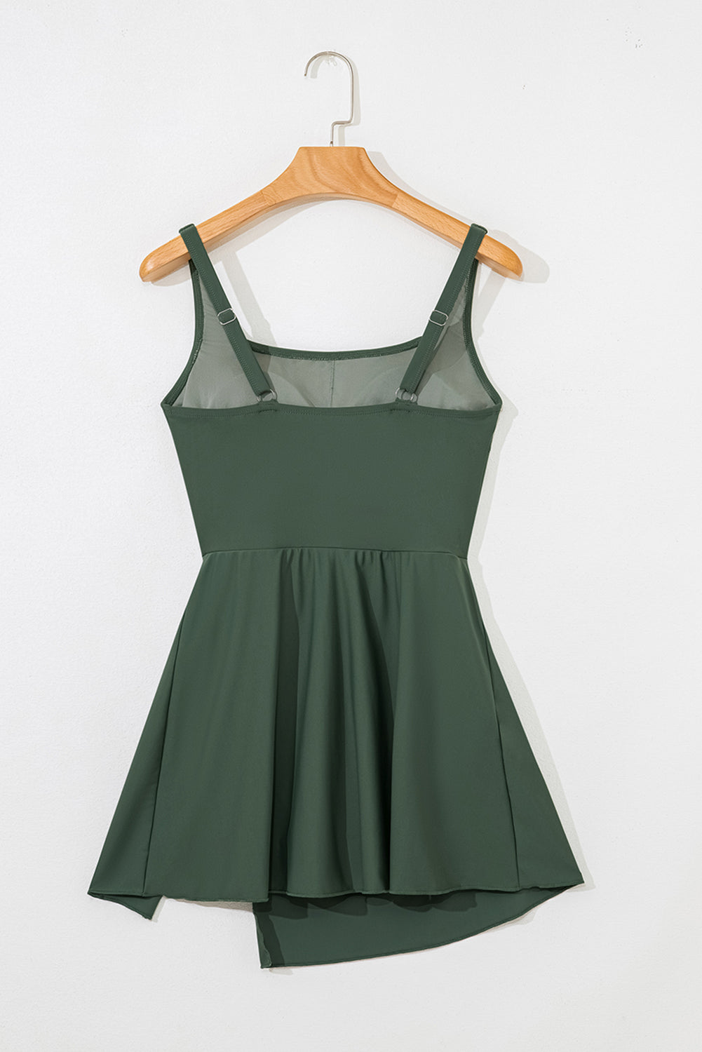 Square Neck Side-Tie Waist A-Line Swim Dress | Green & Black | UK 8-22