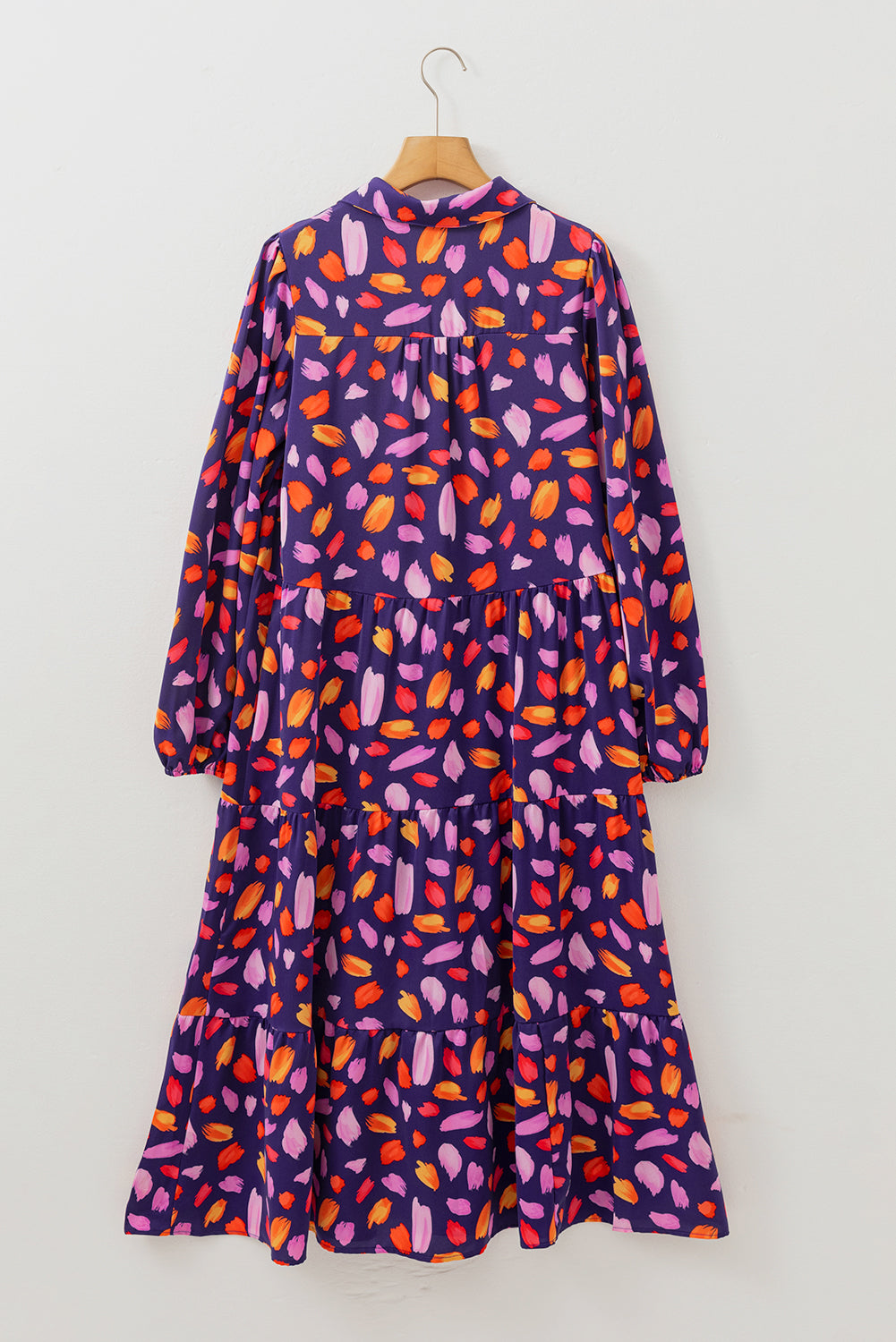 LivelyLooks Floral Collared Tiered Flowy Maxi Dress Purple Blue S-2XL women's fashion