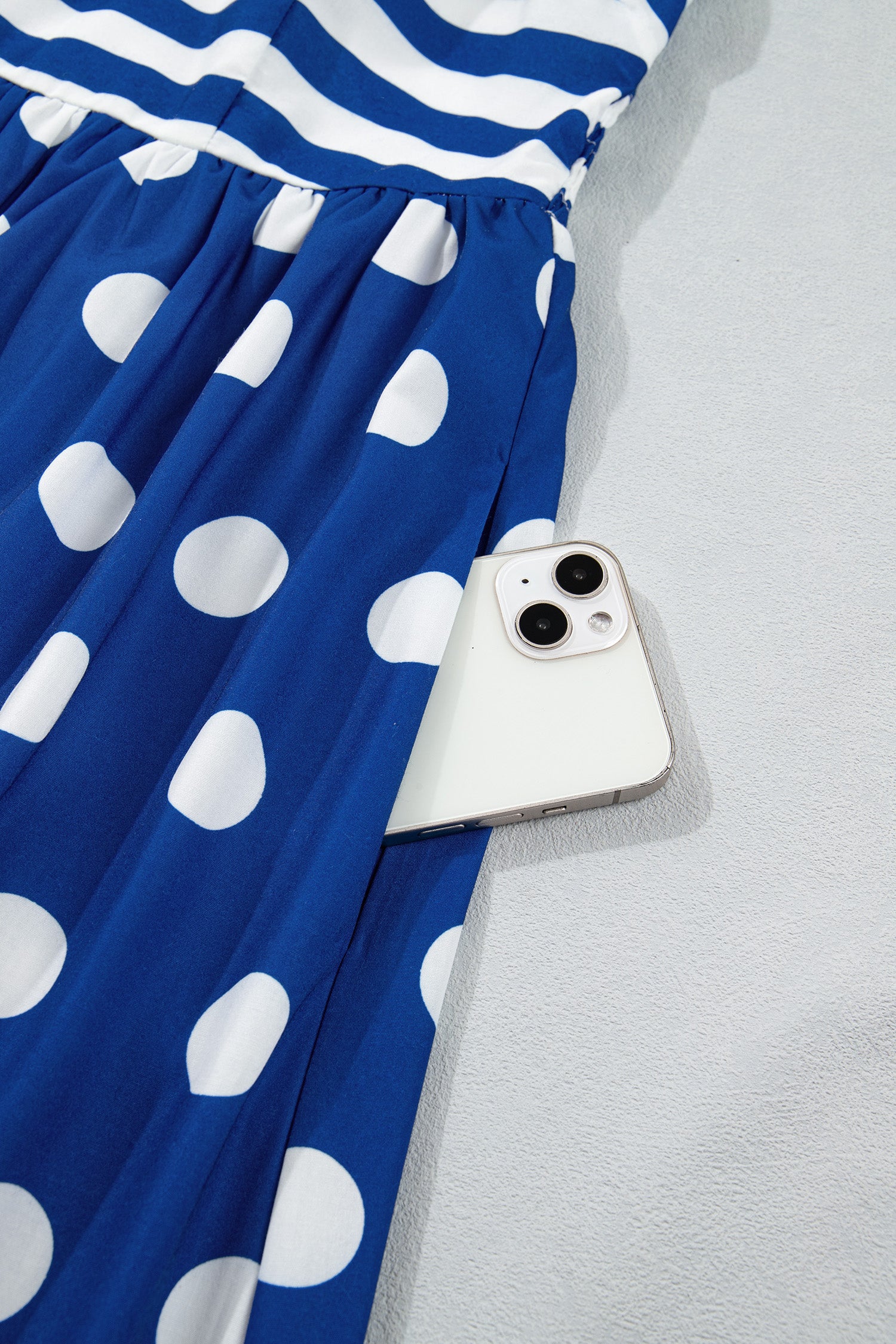 Women's Blue Striped Polka Dot Patchwork High Waist Maxi Dress at LivelyLooks
