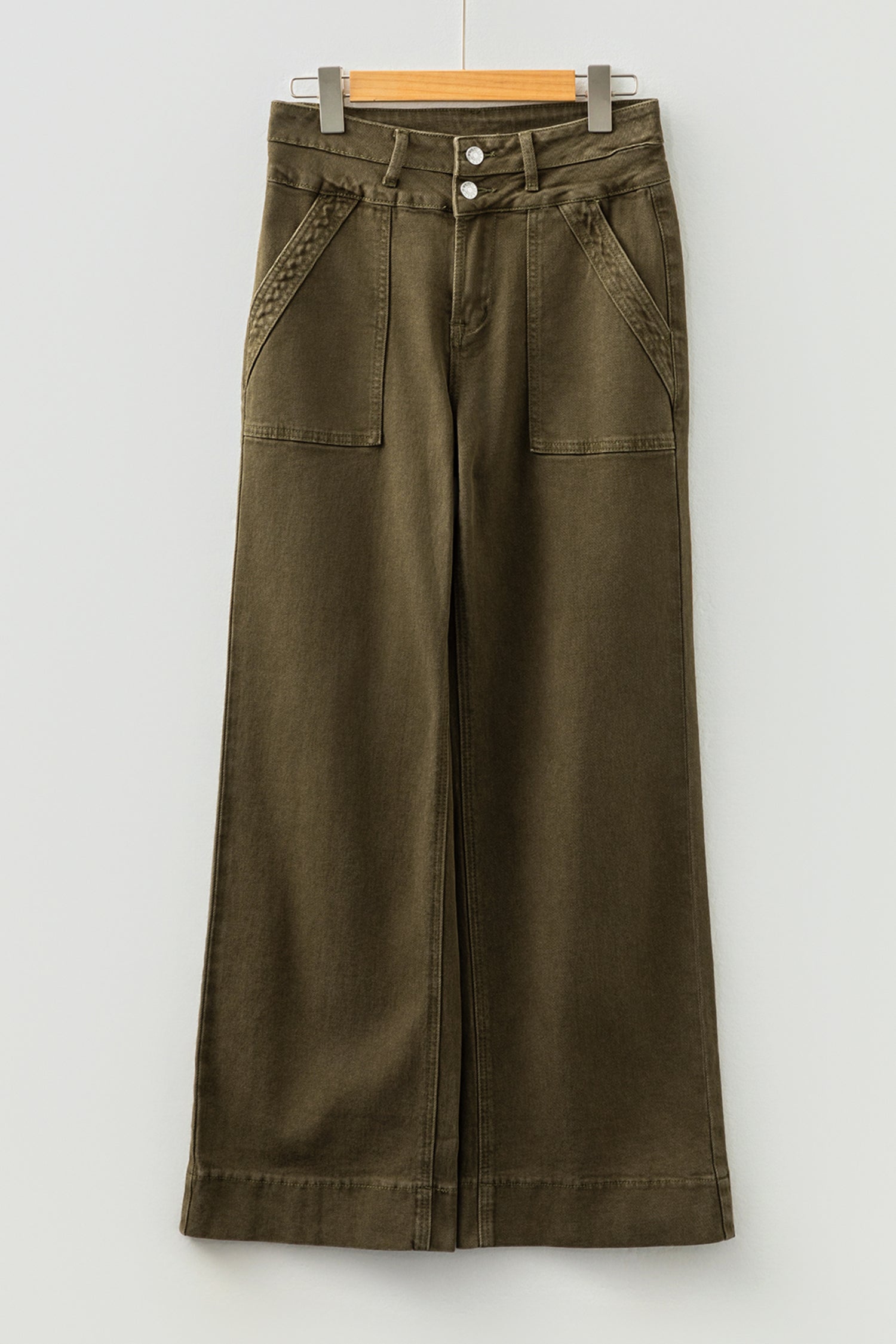 Women's Women's Loose Straight Jeans Double Waistband Jungle Green Sizes 4-16 at LivelyLooks