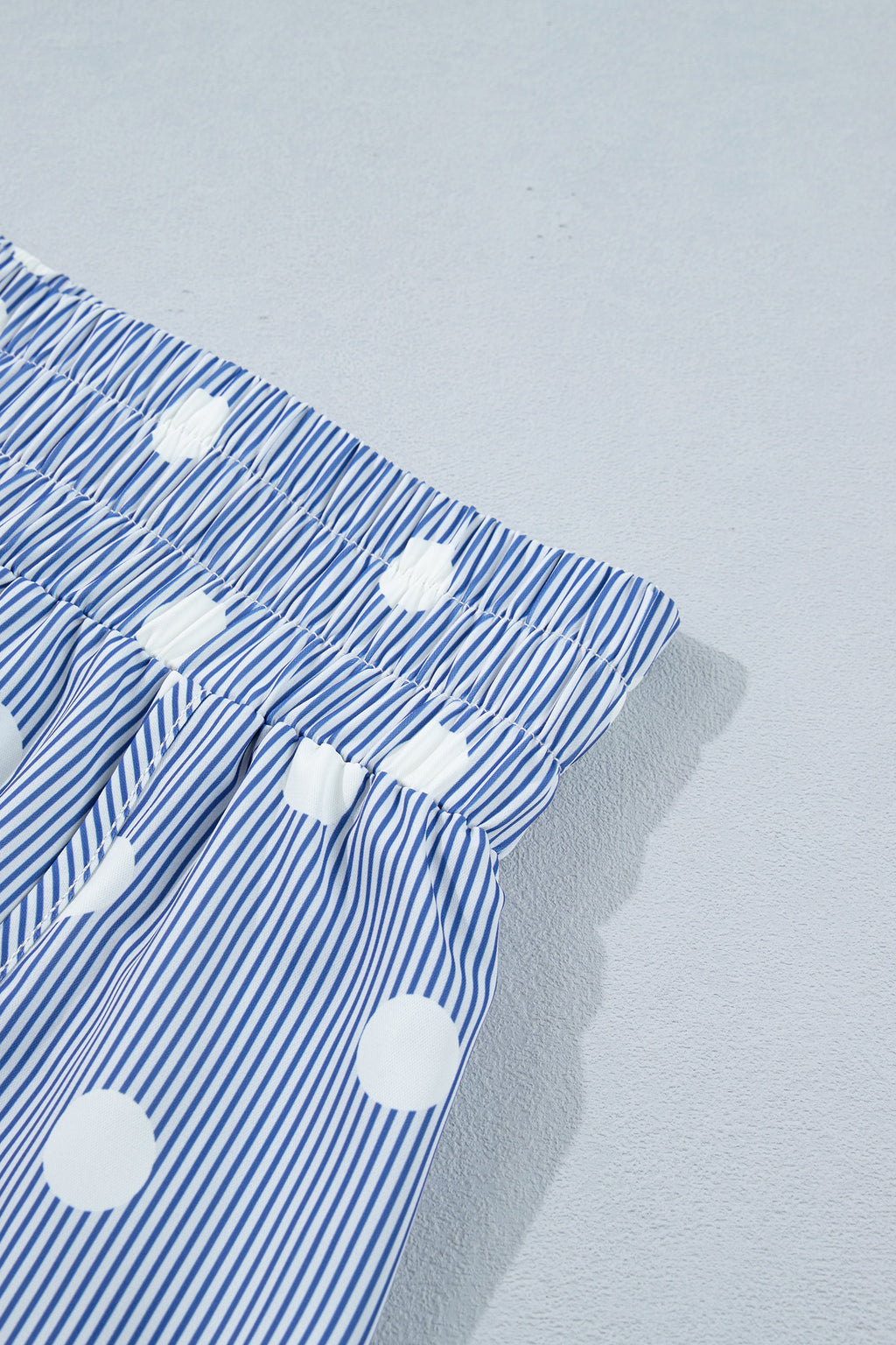 Polka Dot Shirred High Waist Casual Shorts | Apricot & Sky Blue
