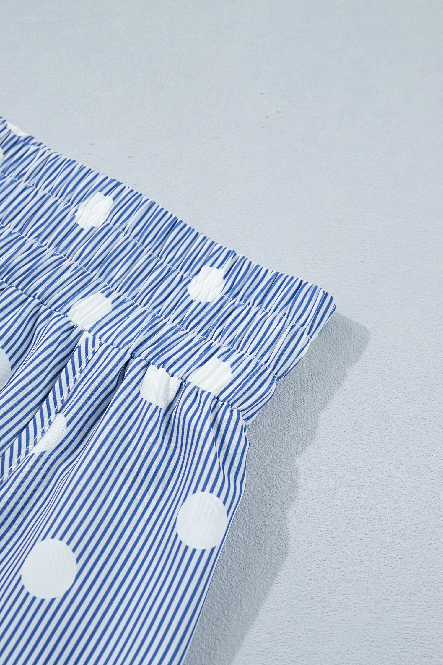 Polka Dot Shirred High Waist Casual Shorts | Apricot & Sky Blue