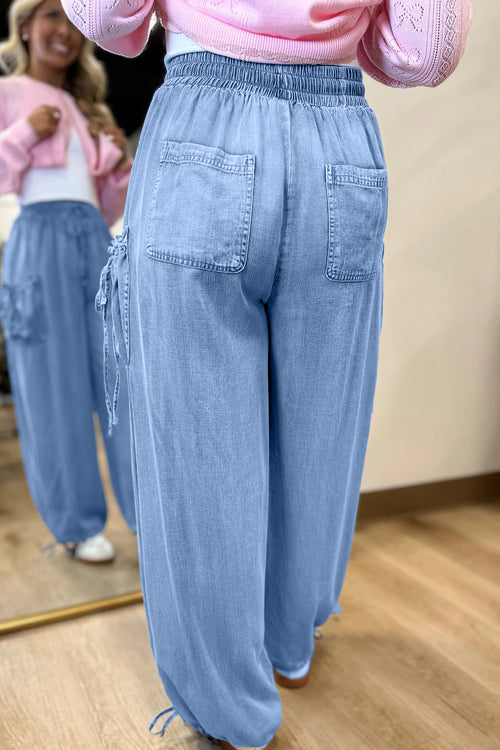 Beau Blue Drawstring Elastic Waist Pocketed Loose Denim Pants | UK 8–18