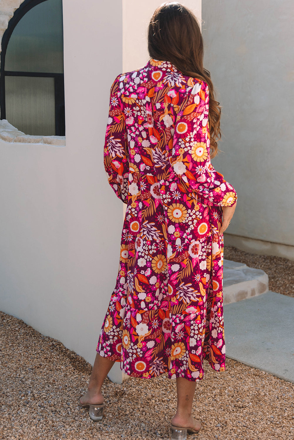 LivelyLooks Floral Collared Tiered Flowy Maxi Dress Purple Blue S-2XL women's fashion