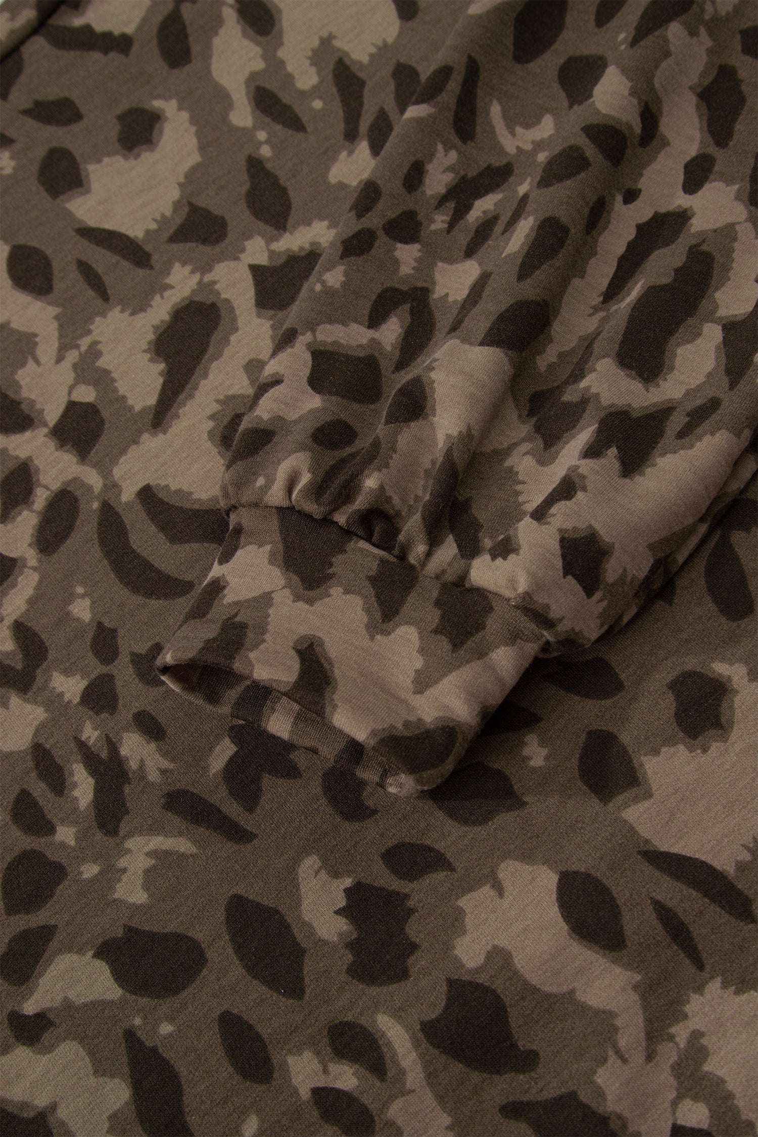 Leopard Print Raw Seam Pullover & Wide Leg Pant Set | Brown & Grey
