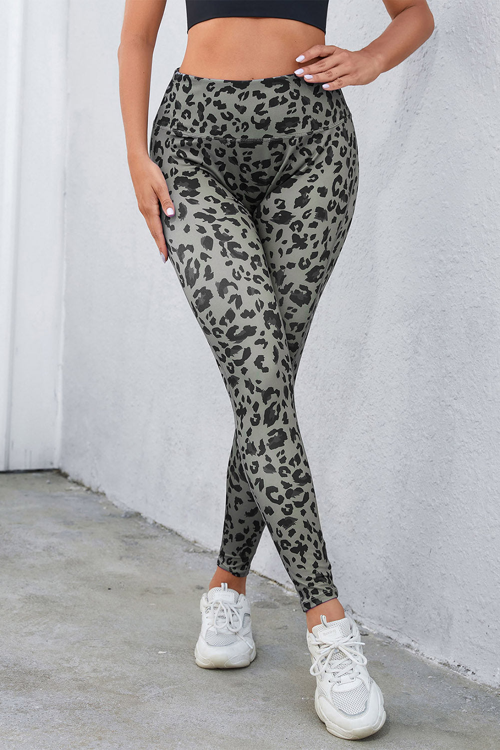 LivelyLooks Grey Classic Leopard Print Active Leggings Animal Pattern Gym Yoga Sports Tights women's fashion