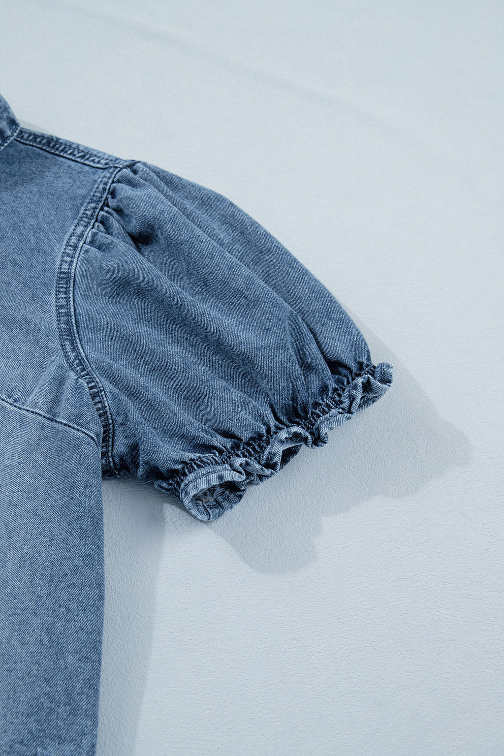 LivelyLooks Beau Blue Frilled Short Sleeve Snap Button Denim Shirt women's fashion