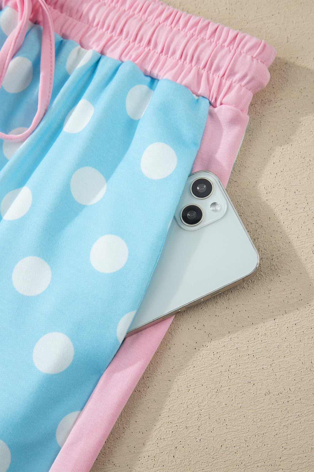 Sky Blue Polka Dot Short Sleeve Top & Wide Leg Trouser Set