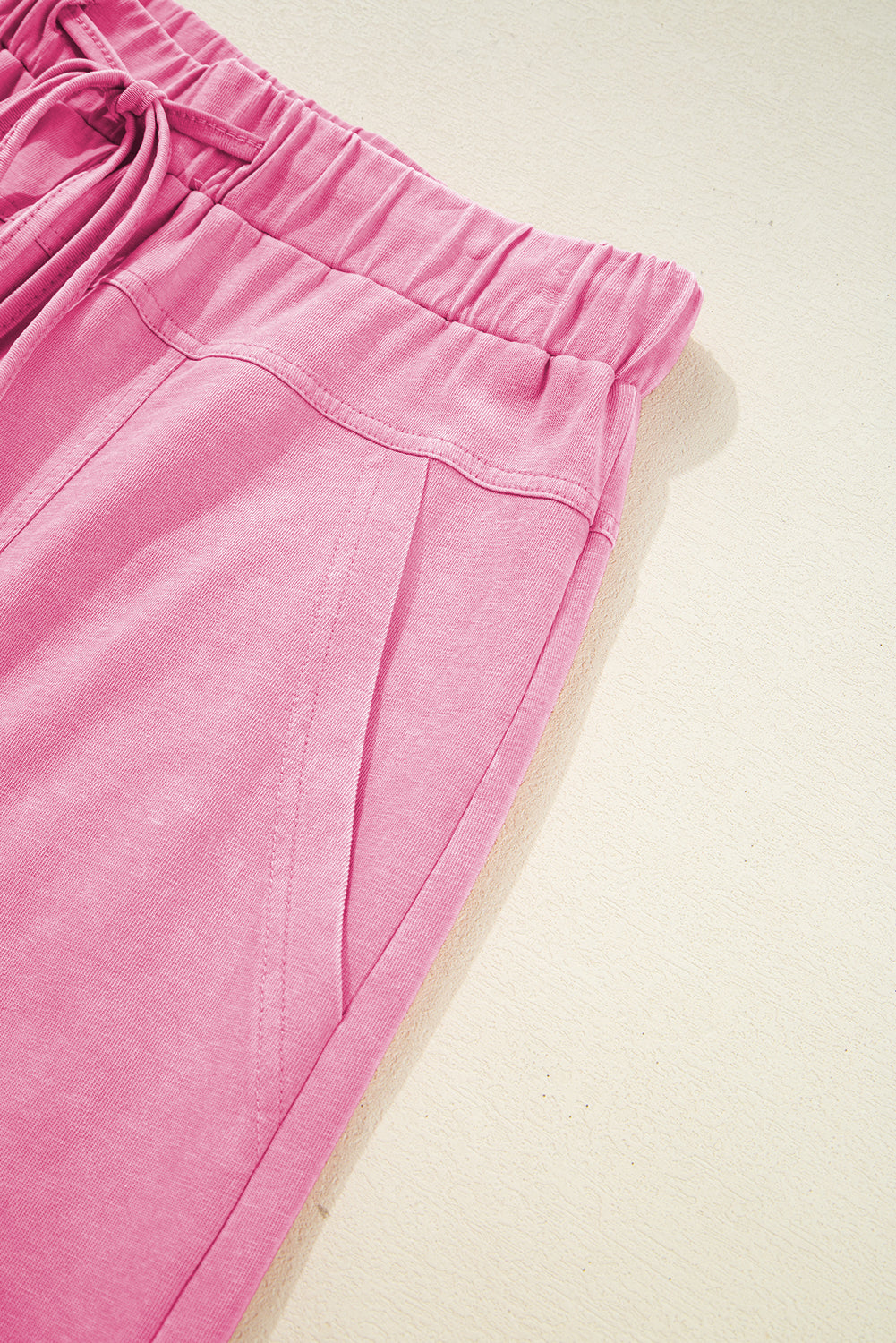 Women's Pink Mineral Wash Exposed Seam Drawstring Elastic Waistband Wide Leg Cargo Trousers at LivelyLooks