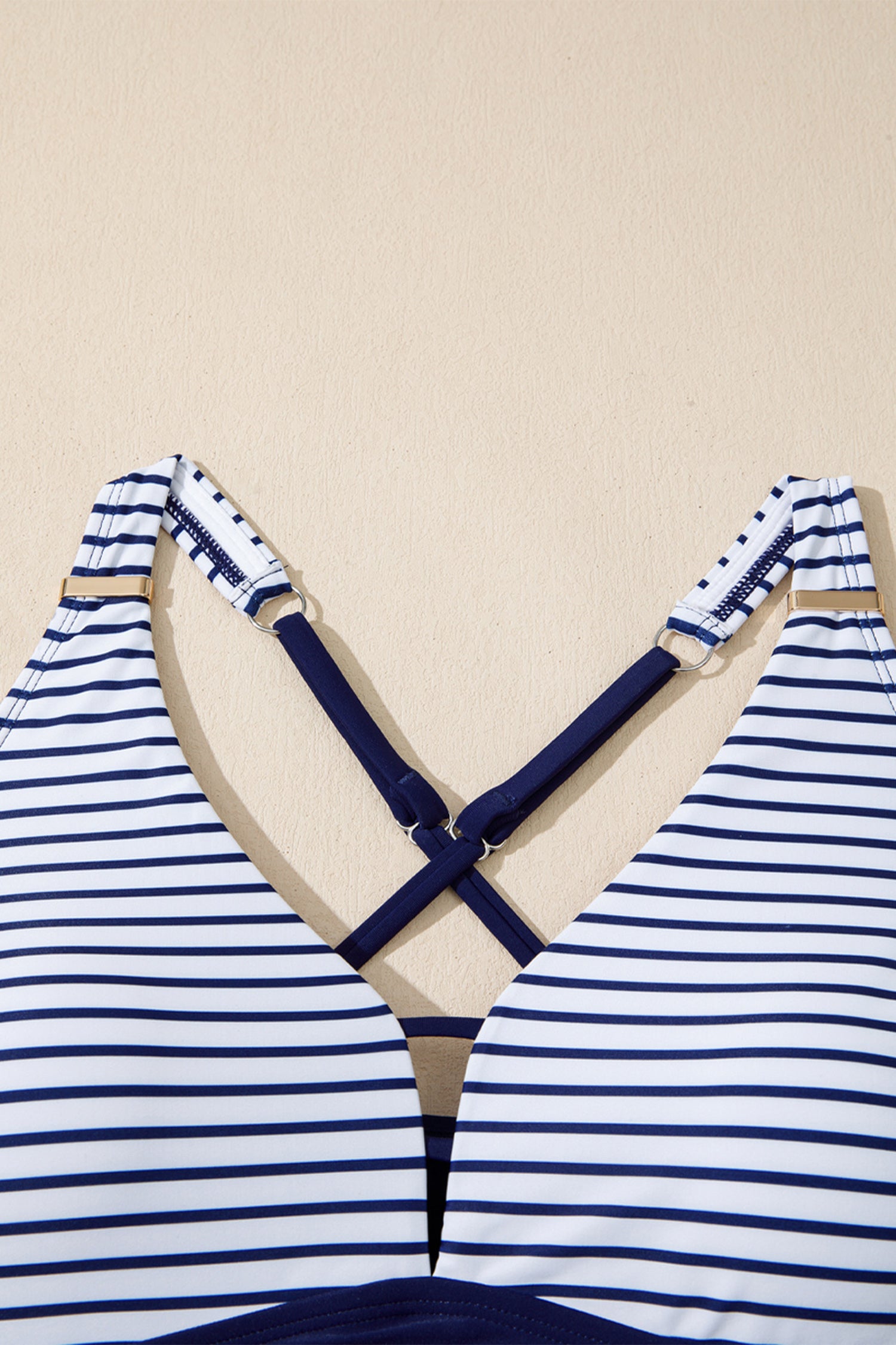 Women's Women Stripe Patchwork Crossed Straps A-Line One Piece Swim Dress Blue Navy S-2XL at LivelyLooks