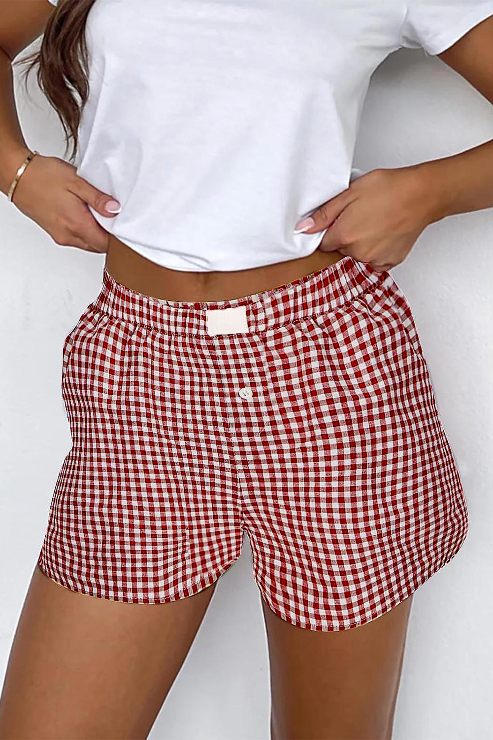 Shop Gingham Print High Waist Casual Shorts S-2XL at LivelyLooks