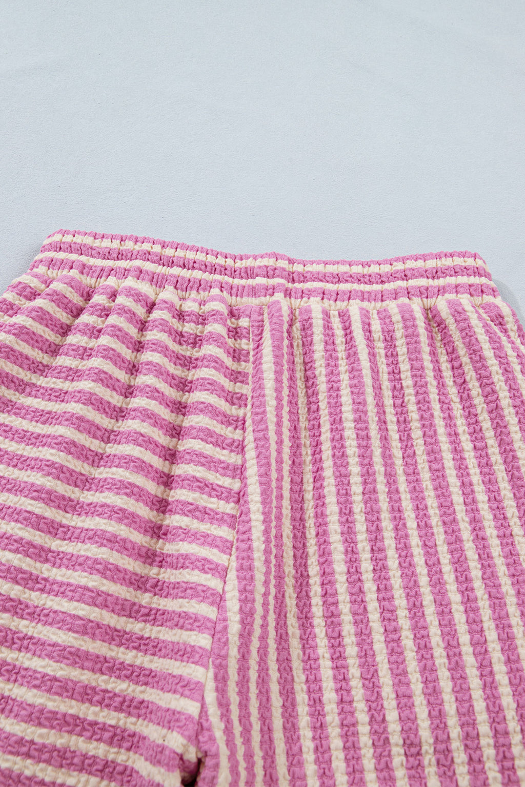 Pink Stripe Textured Contrast Trim Tank & Shorts Co-ord Set