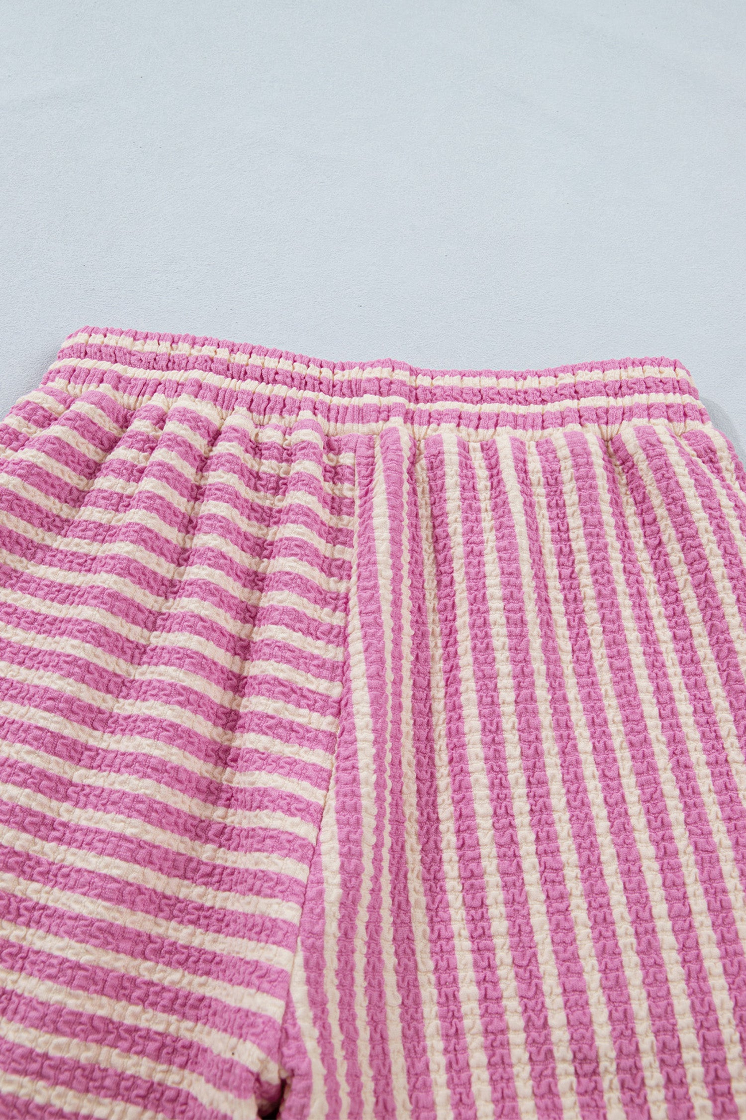 Pink Stripe Textured Contrast Trim Tank & Shorts Co-ord Set