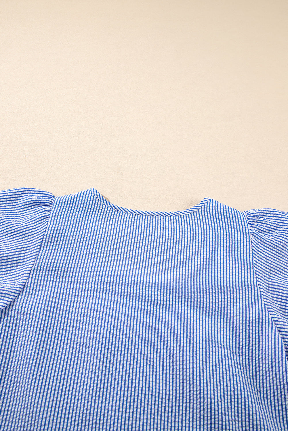 Sky Blue Stripe Ruffle Square Neck Boho Blouse