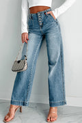 Women's Women's Medium Wash Straight Jeans Multi Button Loose Leg Sizes 6-16 at LivelyLooks