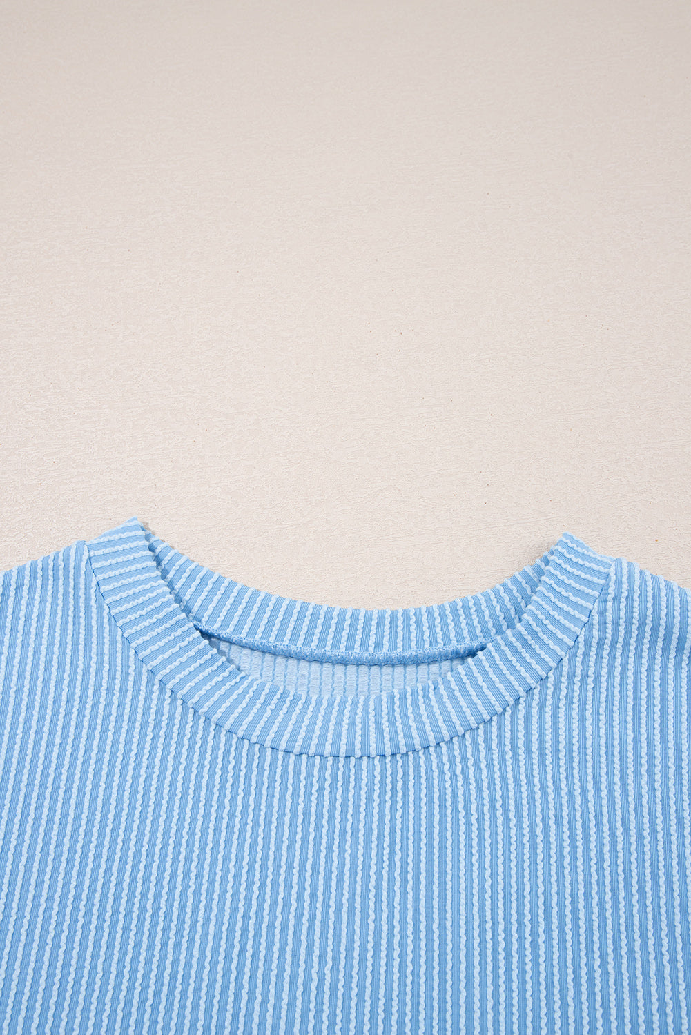 Corded Rib Knit Colour Block Patch Pocket Crew Neck Tee | Pink Blue Grey