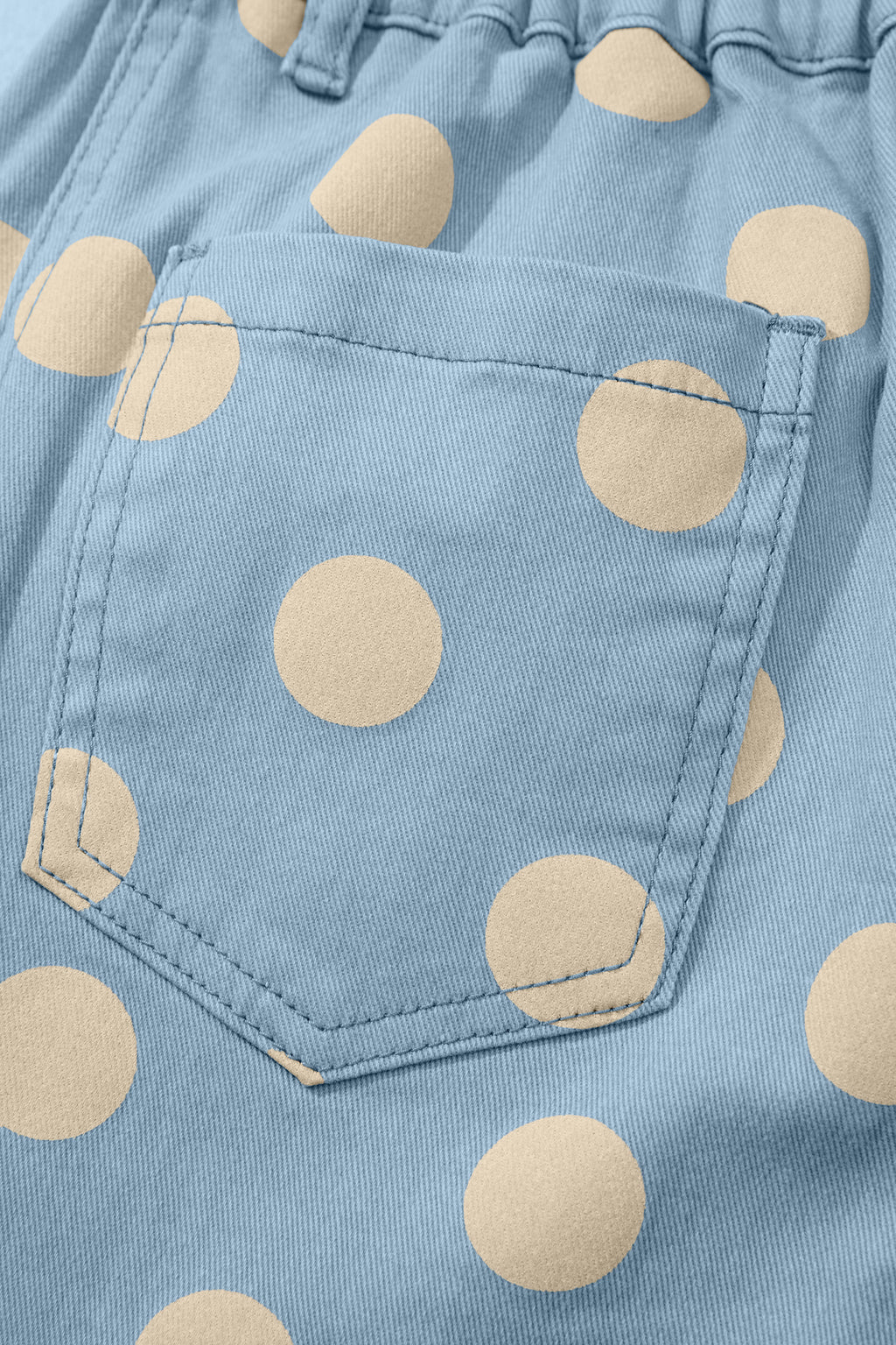 Polka Dot Print Bow Detail Pocketed Loose Jeans | White & Sky Blue