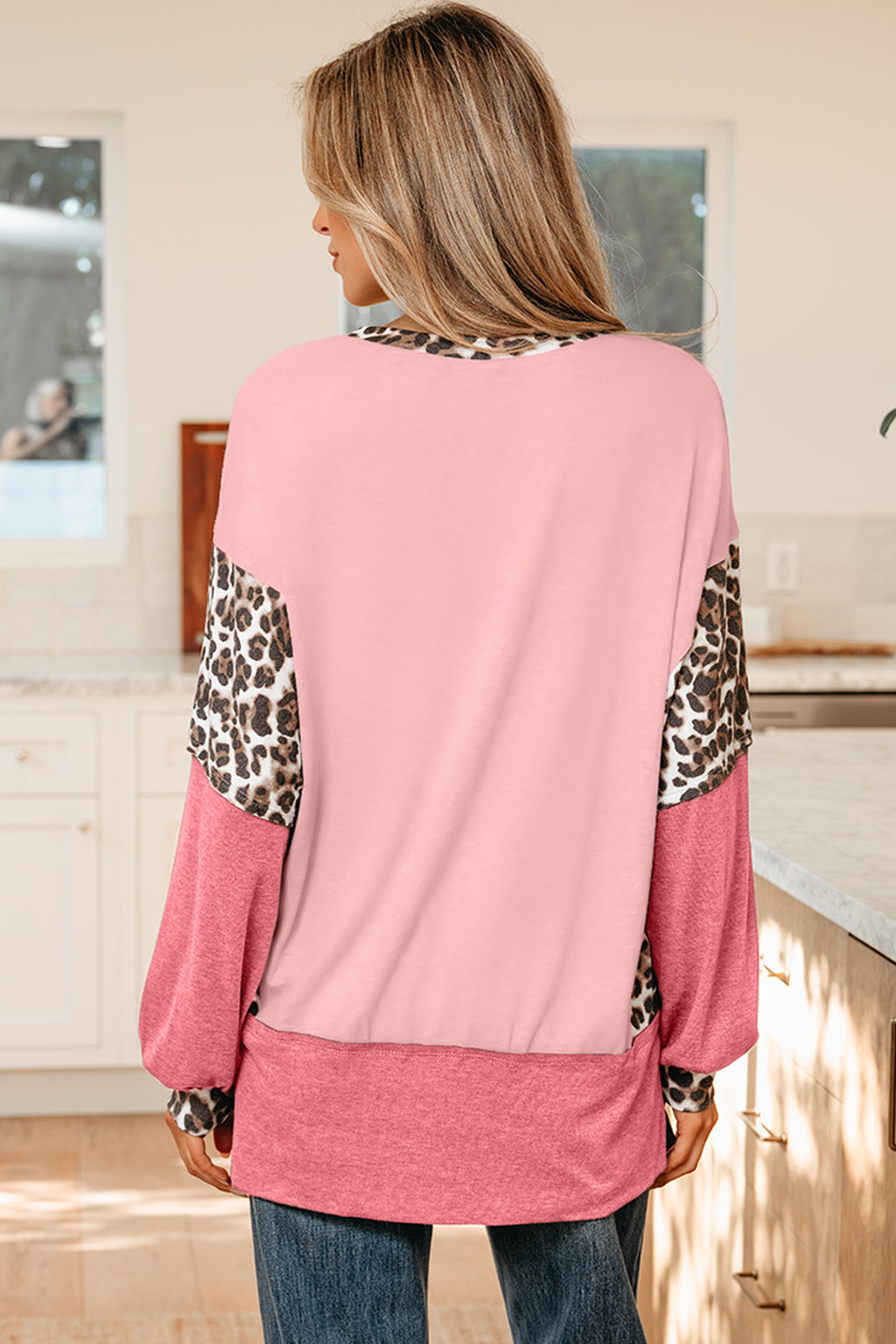 Leopard Colourblock Patchwork Dolman Sleeve Baggy Sweatshirt | Pink & Grey