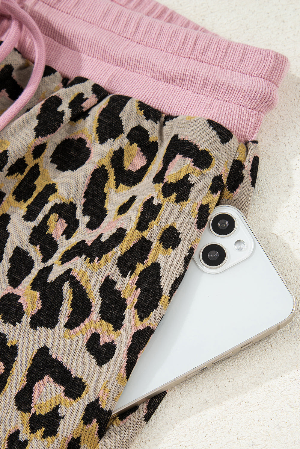 Women's Pink Leopard Print Long Sleeve Pullover & Shorts Set Women's S-XL at LivelyLooks