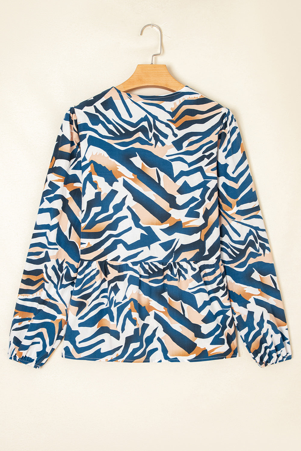 Blue Zebra Print Puff Sleeve Top Tied Front Women S-XL
