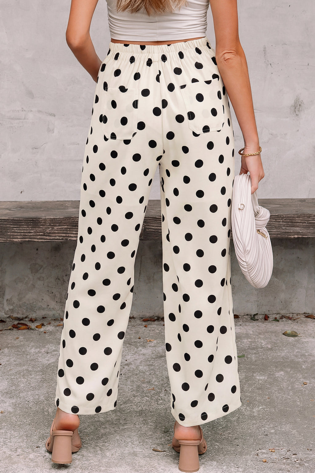 Shop Polka Dot Patched Pocket Mid-Rise Straight Leg Trousers S-XL at LivelyLooks