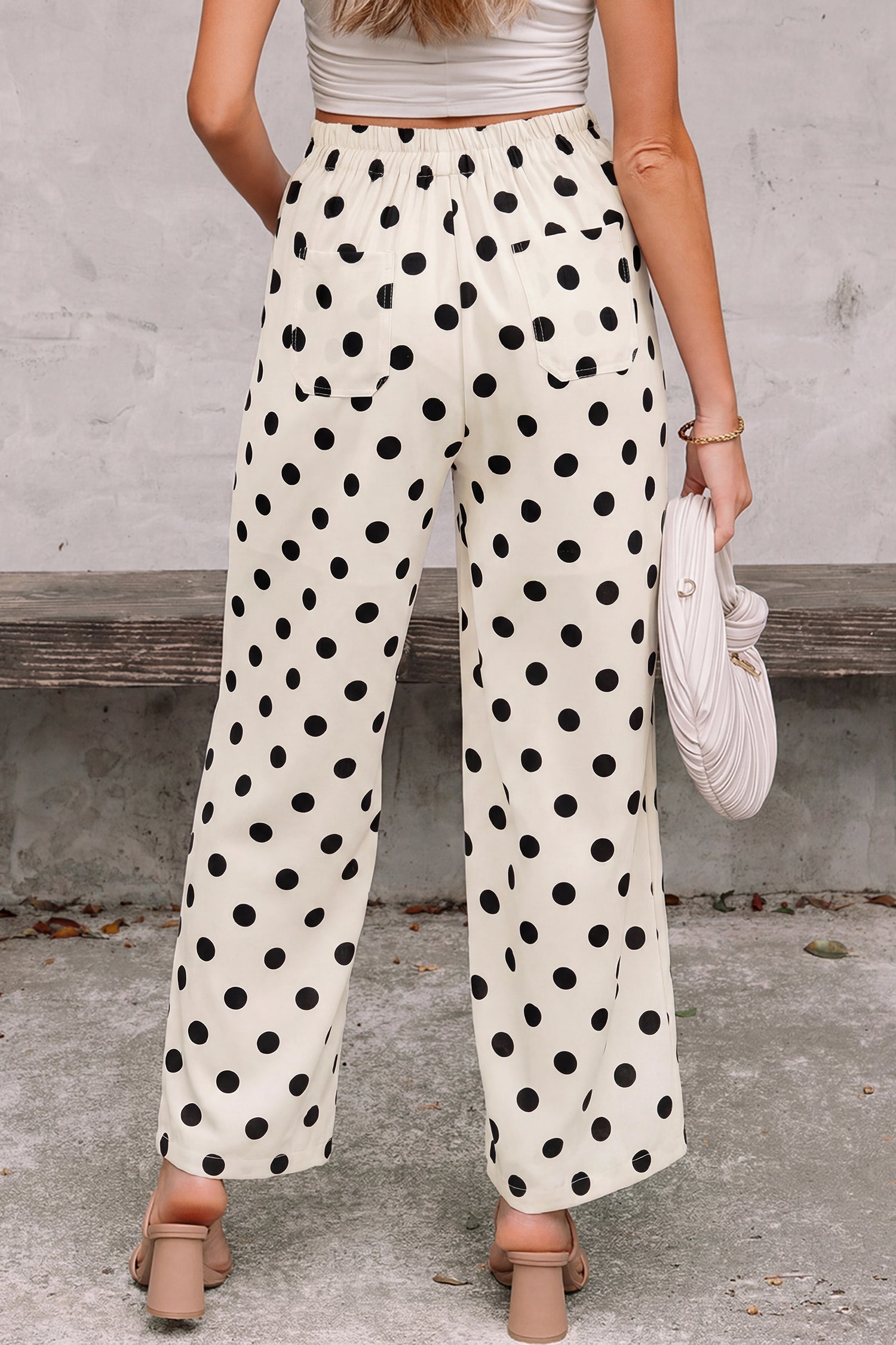 Shop Polka Dot Patched Pocket Mid-Rise Straight Leg Trousers S-XL at LivelyLooks