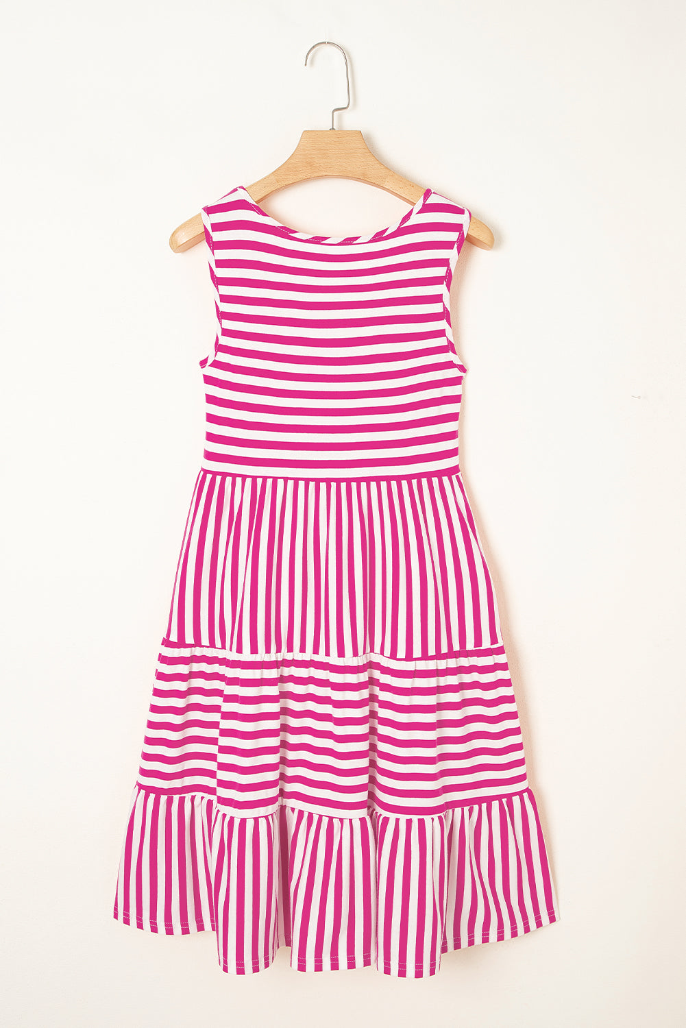 Women's Stripe U-Neck Sleeveless Loose Fit Mini Dress Pink Black Blue S-XL at LivelyLooks