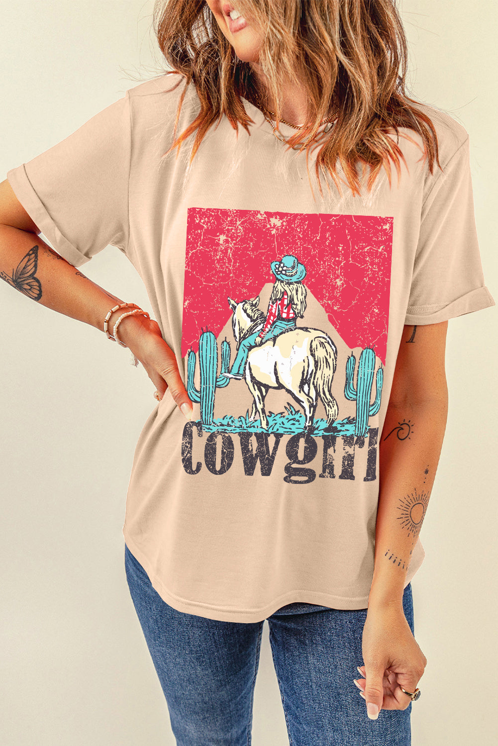 Shop Khaki Cowgirl Rodeo Graphic Western Fashion Tee S-3XL at LivelyLooks