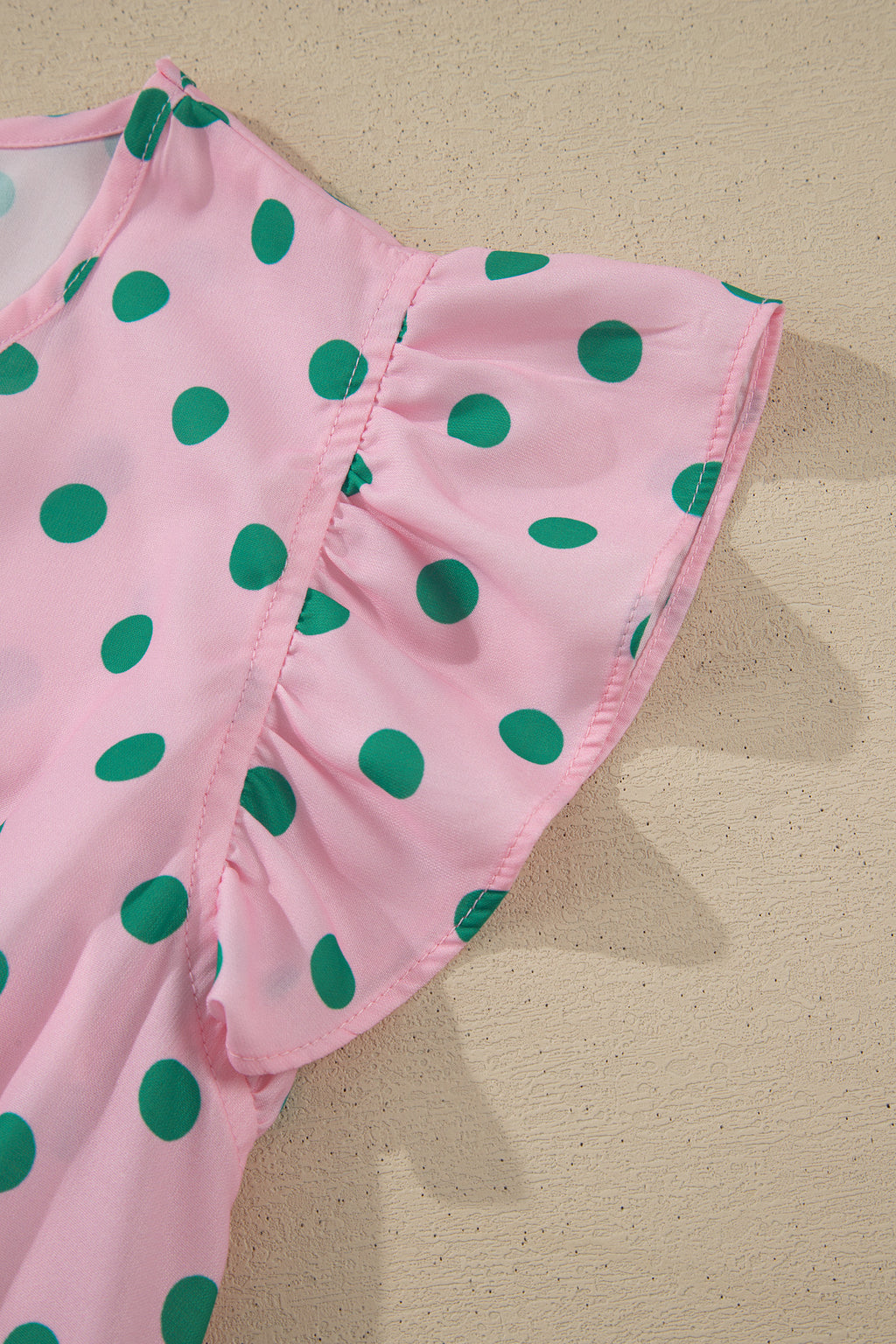 Shop Pink Polka Dot V-Neck Drawstring Tiered Babydoll Blouse at LivelyLooks