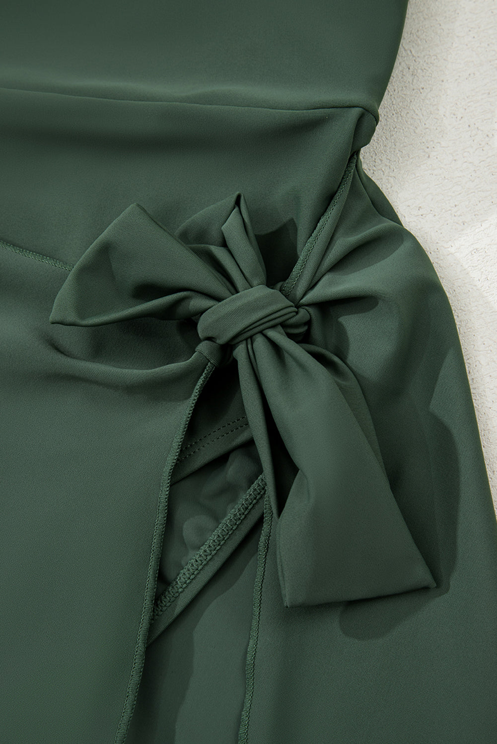 Square Neck Side-Tie Waist A-Line Swim Dress | Green & Black | UK 8-22