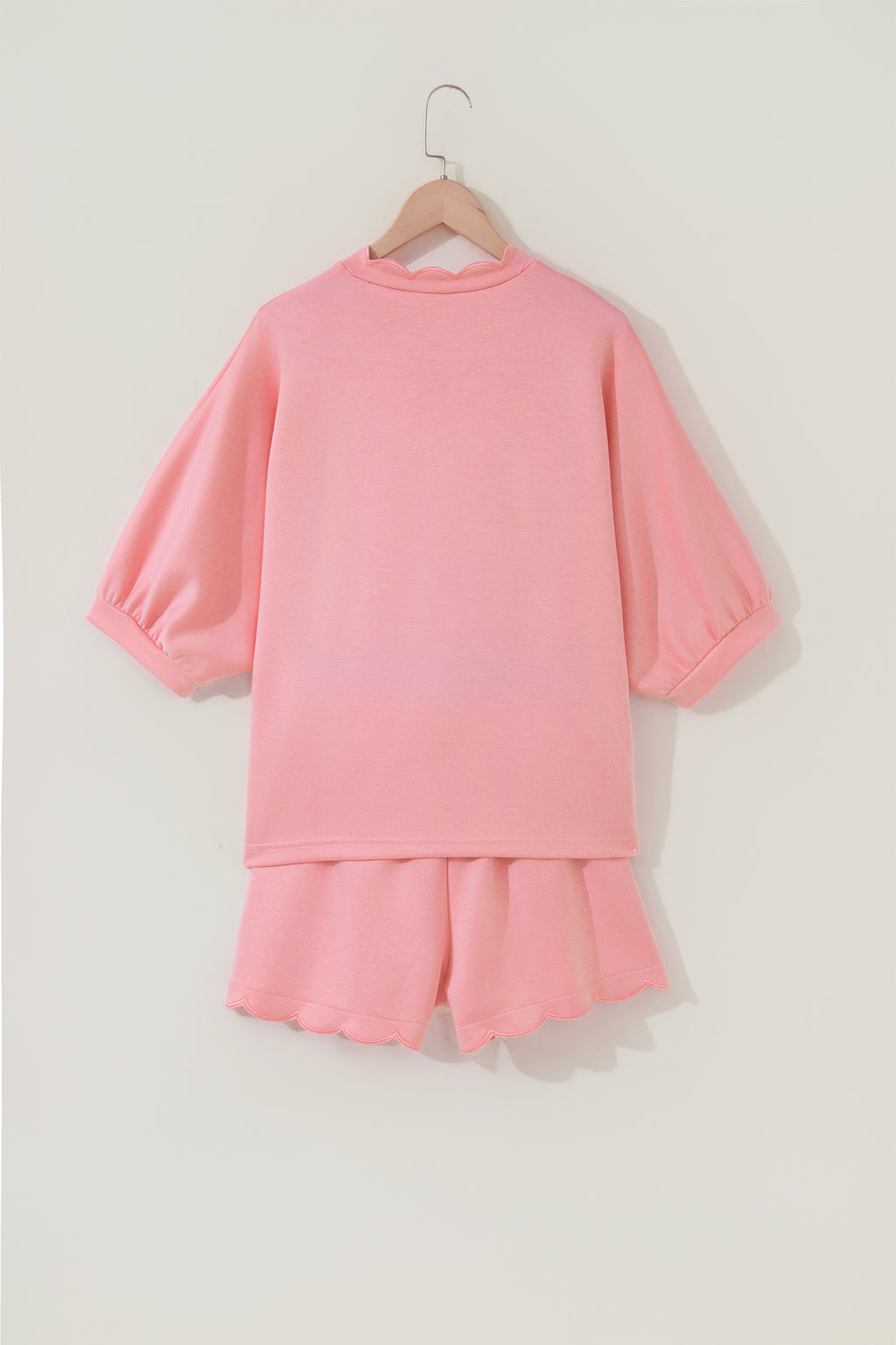 Gossamer Pink Scalloped V-Neck Dolman Top & Shorts Co-ord Set S-XL