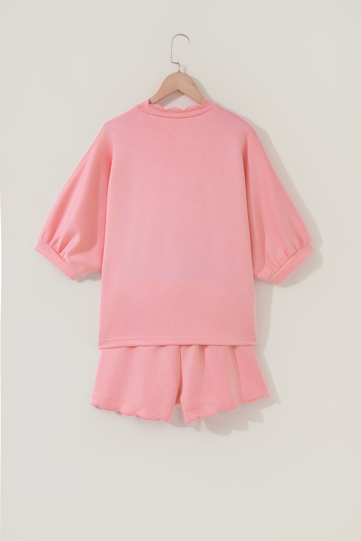 Gossamer Pink Scalloped V-Neck Dolman Top & Shorts Co-ord Set S-XL