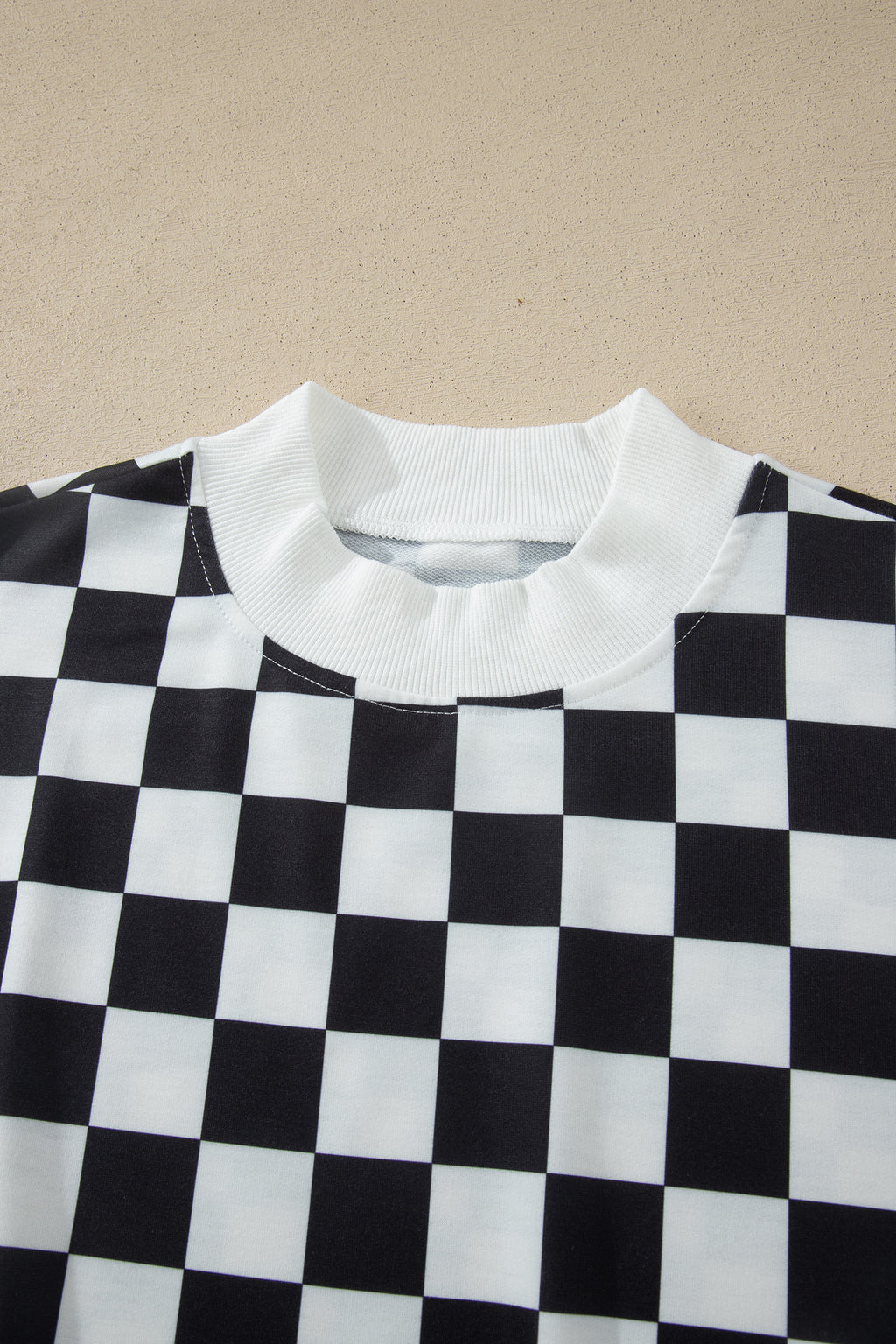 Shop Pink Checkered Print Colour Block Trim Mock Neck Short Set Two Piece Co-ord PJ at LivelyLooks