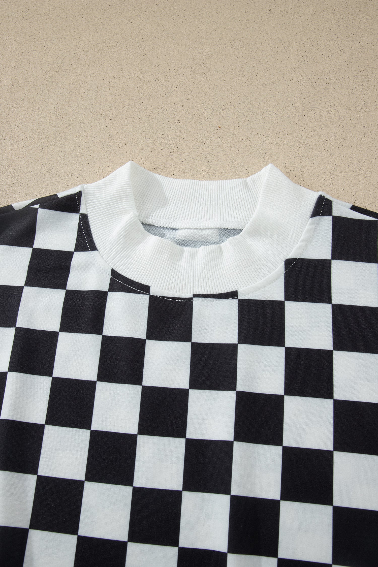 Shop Pink Checkered Print Colour Block Trim Mock Neck Short Set Two Piece Co-ord PJ at LivelyLooks