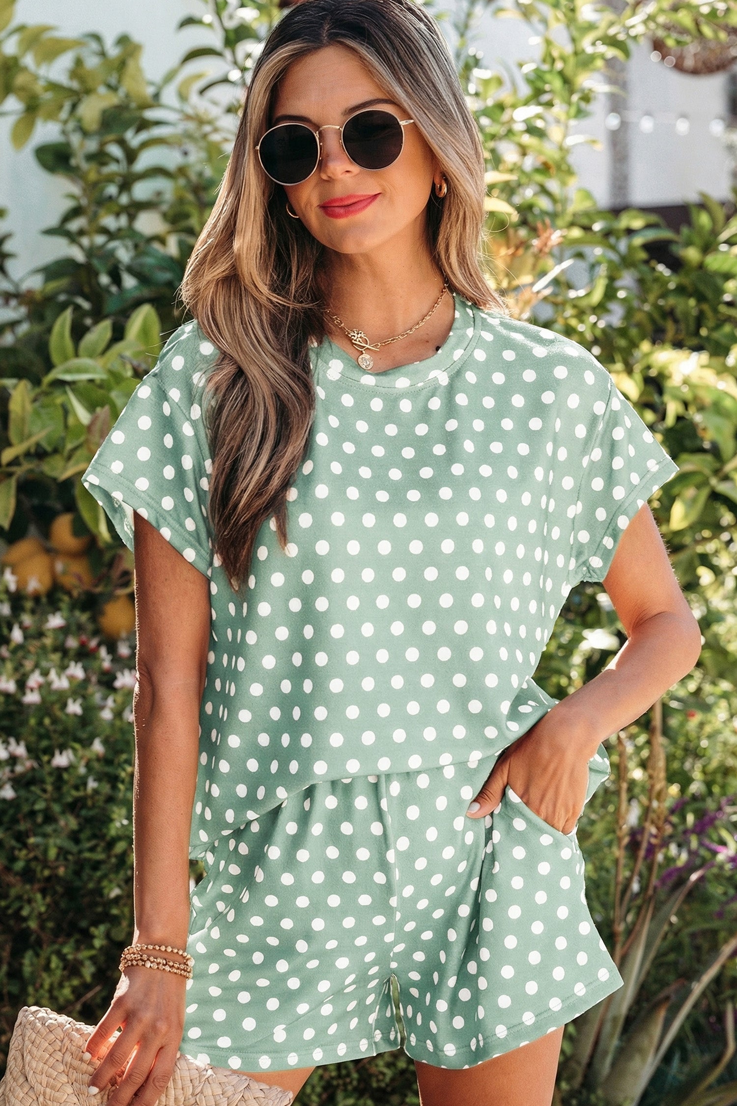 Shop Polka Dot Print Short Sleeve Top & Shorts Co-ord Set S-2XL at LivelyLooks