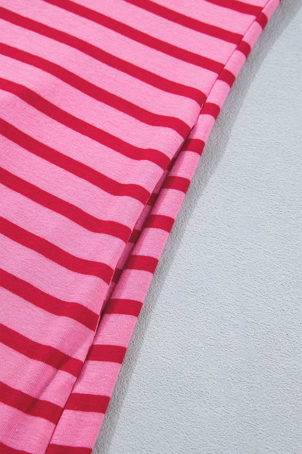 Rose Stripe Scalloped Trim Side Slit Short Sleeve T-Shirt Dress S-XL
