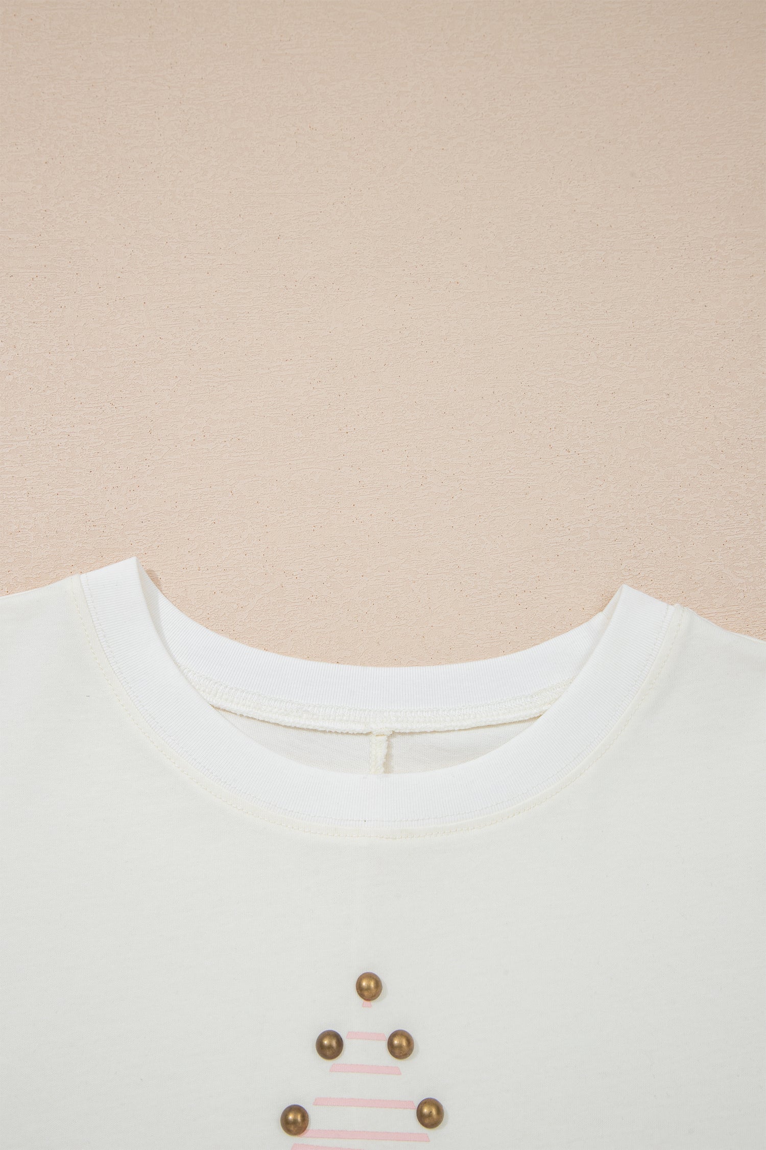 LivelyLooks Beige Star Print Stud Detail Cotton Jersey Top S-XL women's fashion