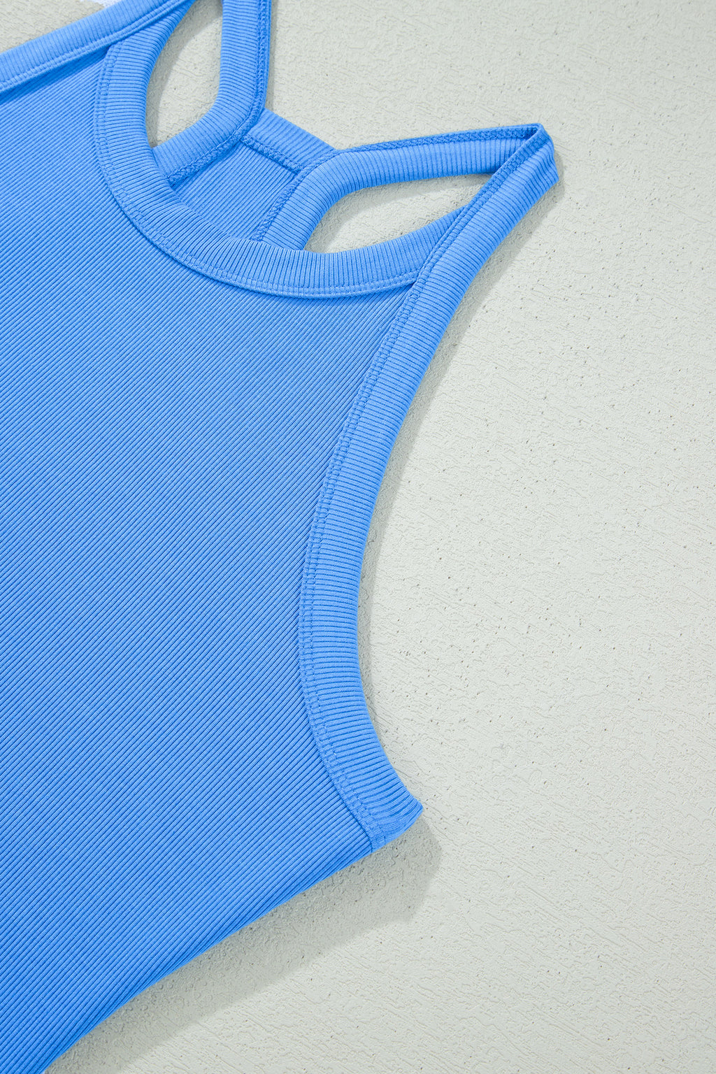 Ribbed Slim Tank Top & High Waist Shorts Set – Sky Blue, Pink & Green