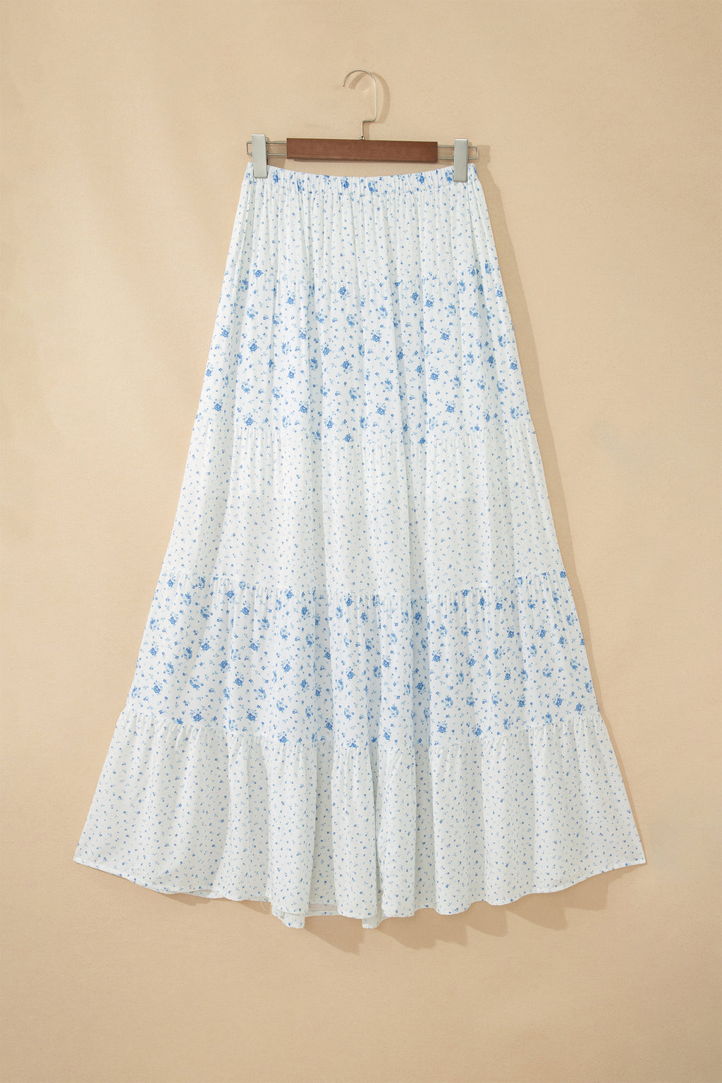 Women's Women's Boho Floral Tiered Maxi Skirt Patchwork Ruffled Elastic Waist White S-XL at LivelyLooks