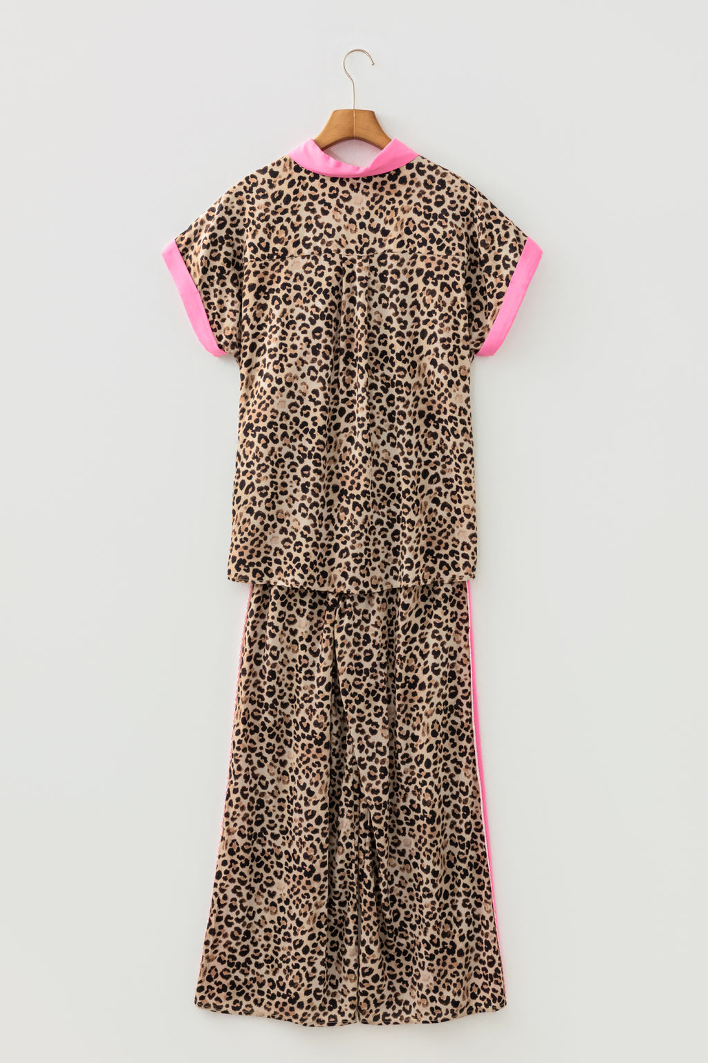 Brown Contrast Trim Leopard Top & Pant Set | UK 8–22