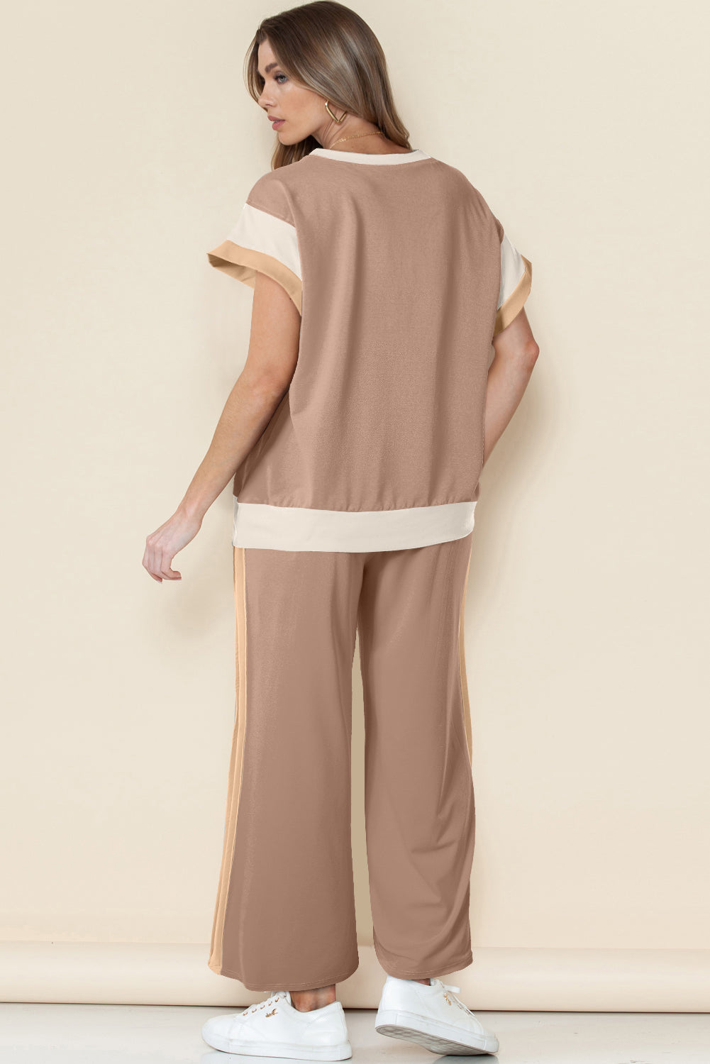 Colour Block Cap Sleeve Tee & Crop Wide Leg Trousers Set | 8 Colours