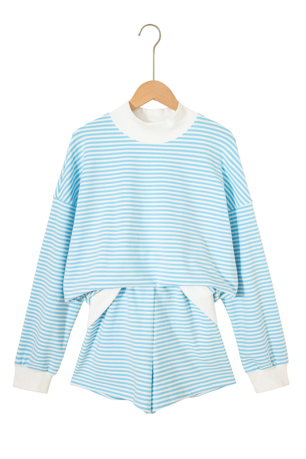 Striped Oversized Mock Neck Sweatshirt & Shorts Co-ord Set | Blue, Pink, Green | S-XL