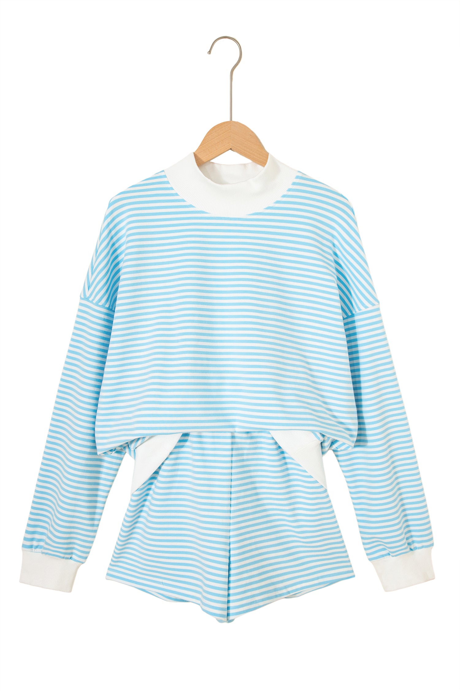 Striped Oversized Mock Neck Sweatshirt & Shorts Co-ord Set | Blue, Pink, Green | S-XL