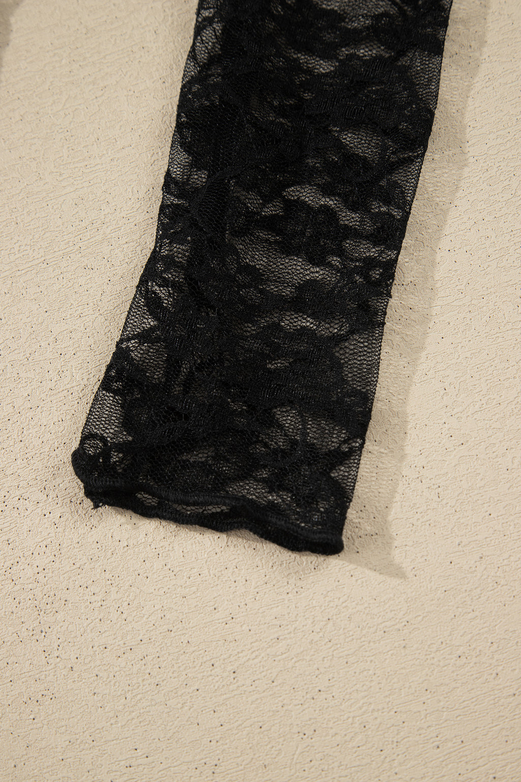 LivelyLooks Black Sheer Floral Lace Lettuce Trim Mock Neck Long Sleeve Top women's fashion
