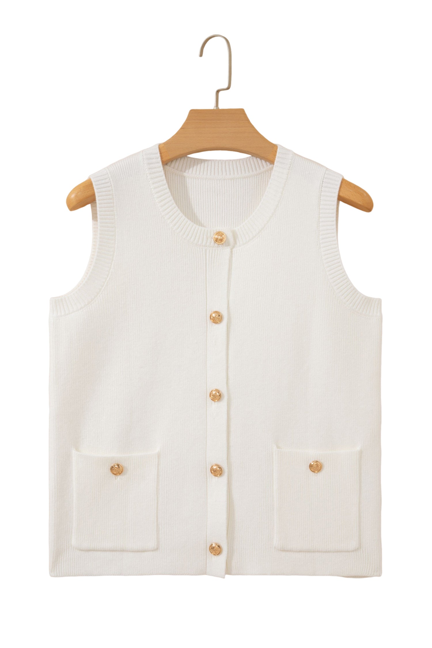 White Yellow Sleeveless Knit Button Sweater Vest Pockets S-XL