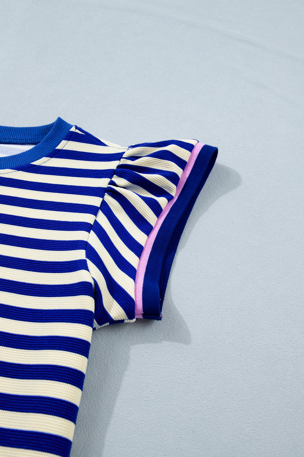 Striped Contrast Trim Cap Sleeve Top & Shorts Set – Blue