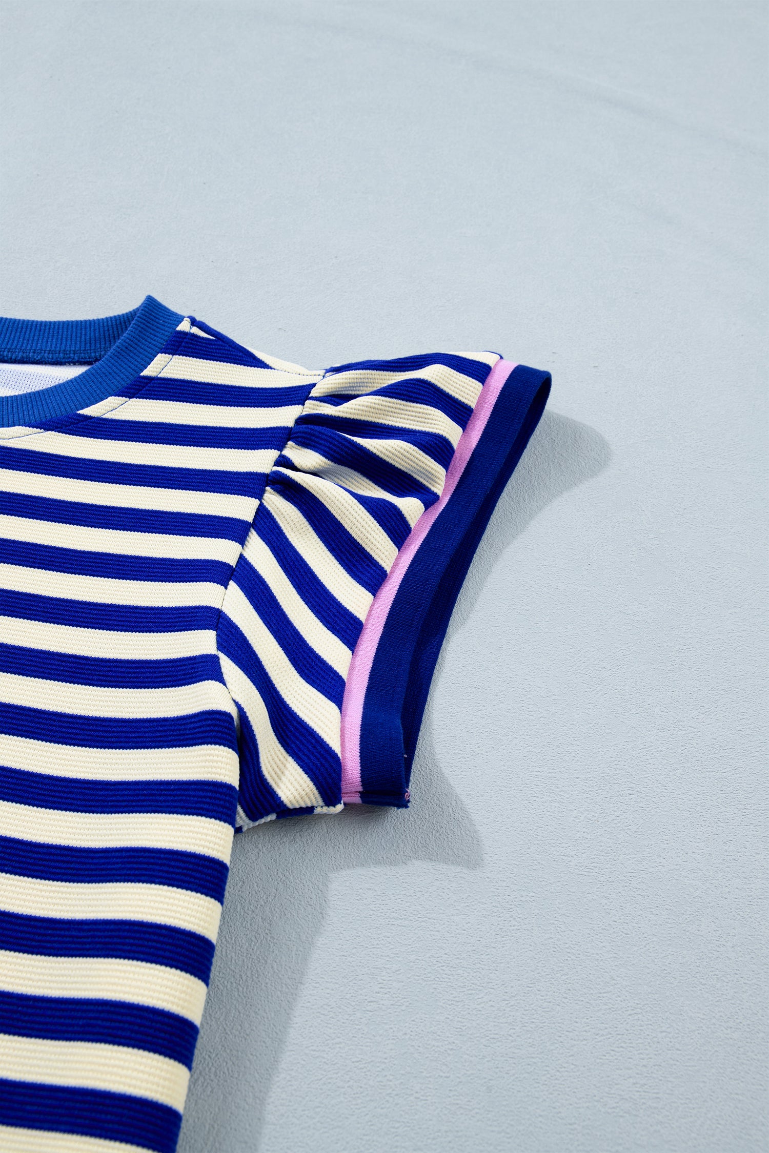Striped Contrast Trim Cap Sleeve Top & Shorts Set – Blue