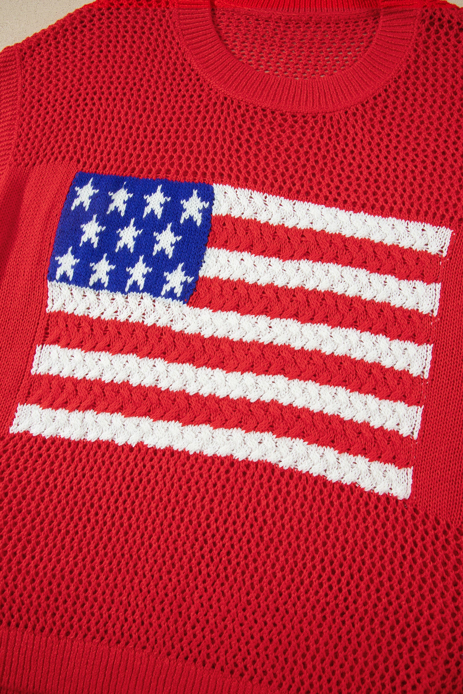 LivelyLooks Fiery Red Flag Graphic Short Sleeve Sweater Top women's fashion
