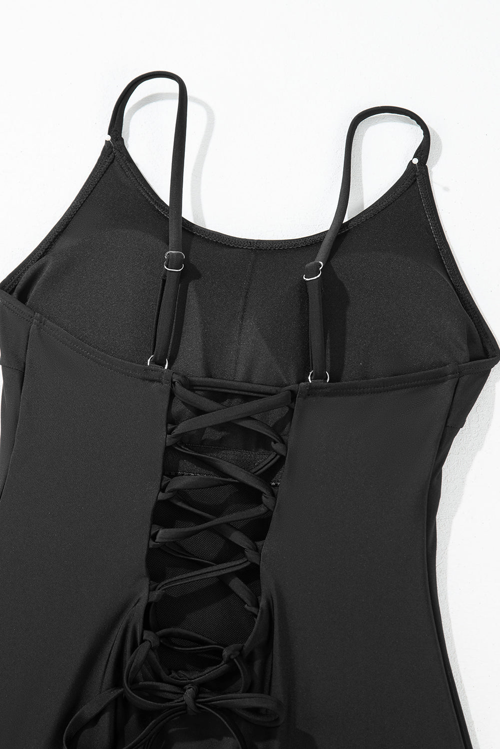 Black Strappy Lace-Up Open Back One Piece Swimsuit | UK 8-20